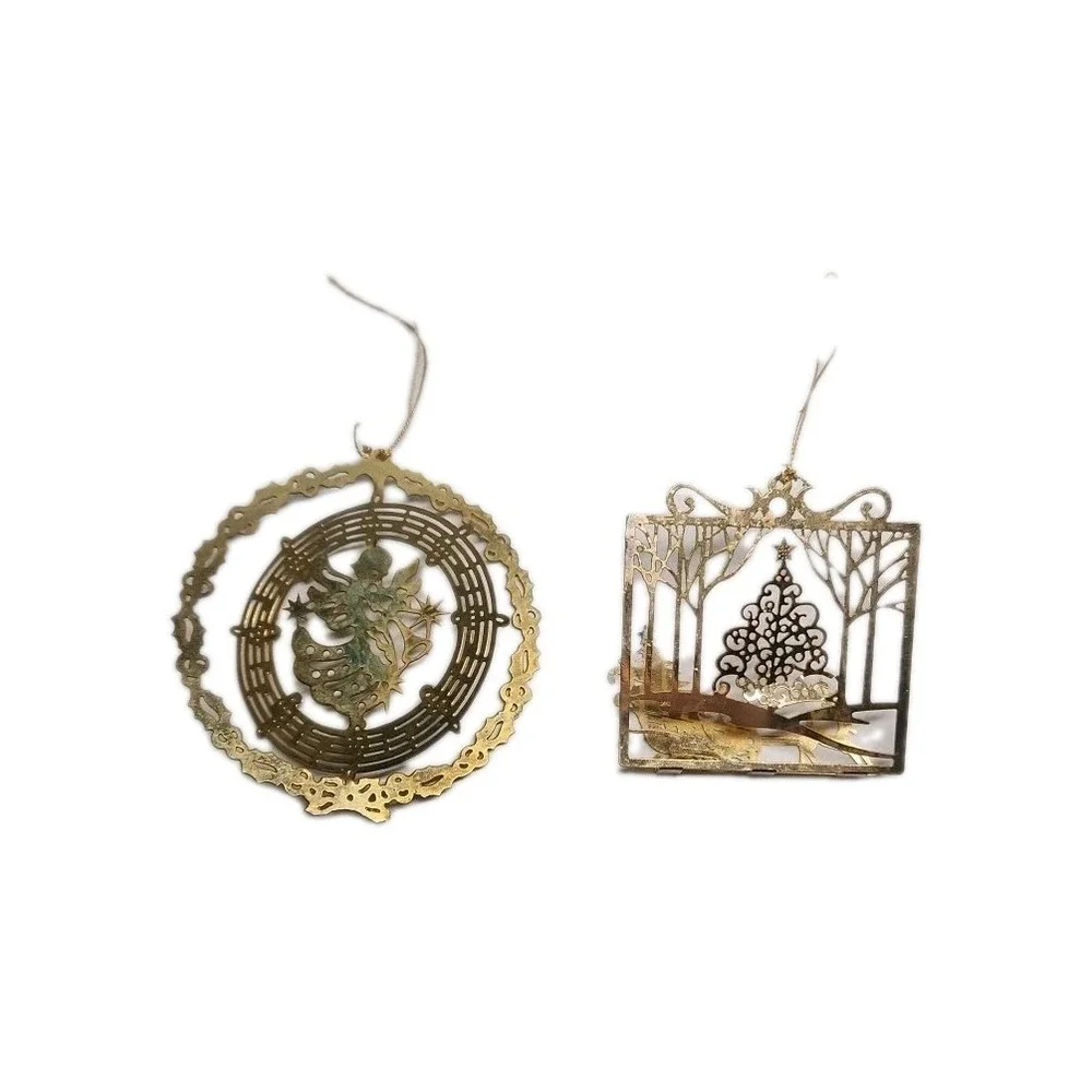 Set of 2 - Tamerlane Ornaments -‎ 24 kt. Gold Finish - USA - Sleigh And Angel